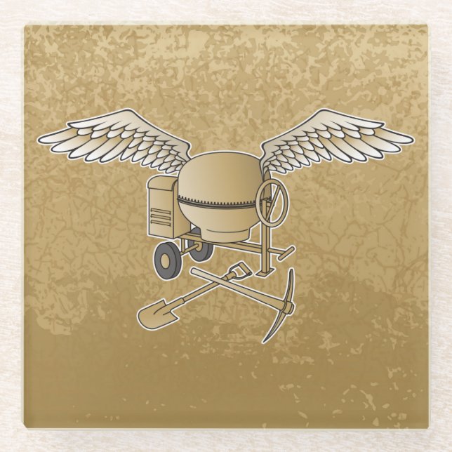 Concrete mixer beige glass coaster (Front)