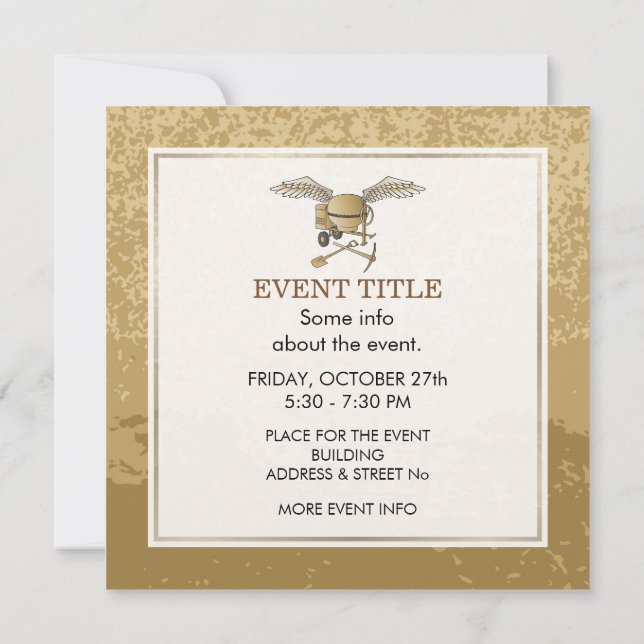 Concrete mixer beige invitation (Back)