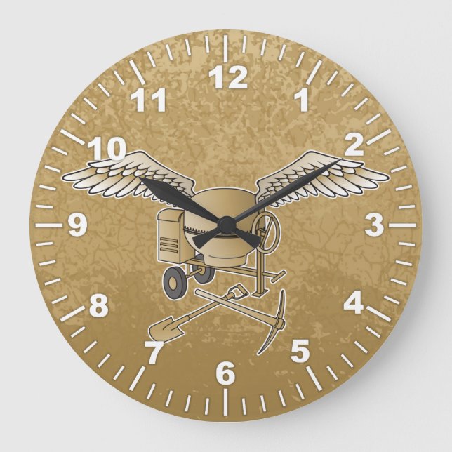 Concrete mixer beige large clock (Front)