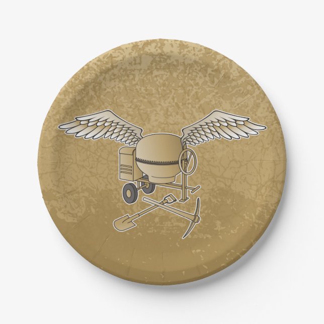 Concrete mixer beige paper plate (Front)