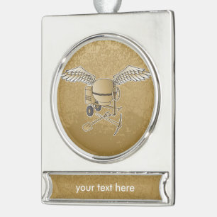 Concrete mixer beige silver plated banner ornament