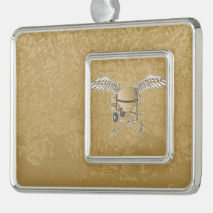 Concrete mixer beige silver plated framed ornament
