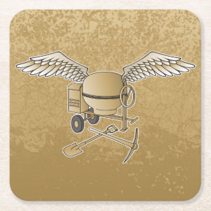 Concrete mixer beige square paper coaster