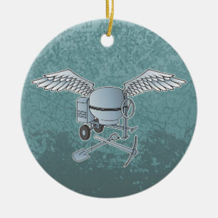 Concrete mixer blue-grey ceramic tree decoration