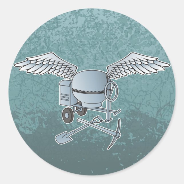 Concrete mixer blue-grey classic round sticker (Front)