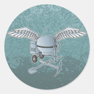 Concrete mixer blue-grey classic round sticker