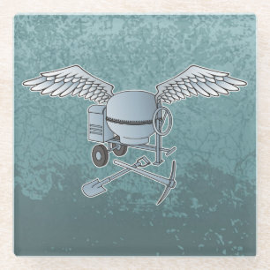 Concrete mixer blue-grey glass coaster