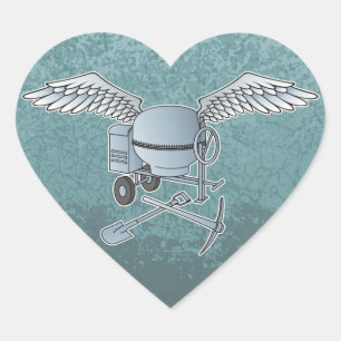 Concrete mixer blue-grey heart sticker