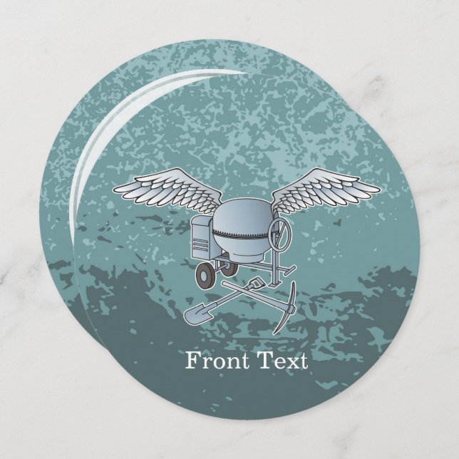 Concrete mixer blue-grey invitation (Front/Back)