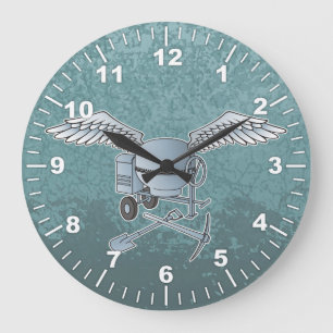 Concrete mixer blue-grey large clock