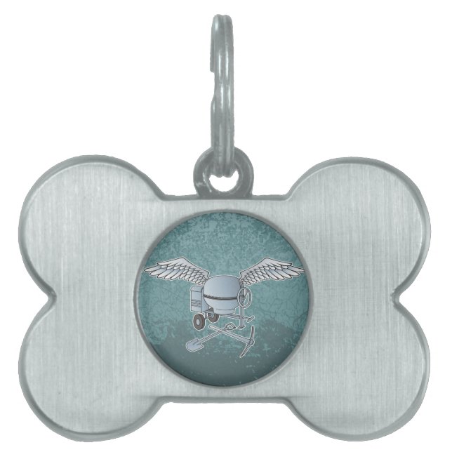 Concrete mixer blue-grey pet name tag (Front)