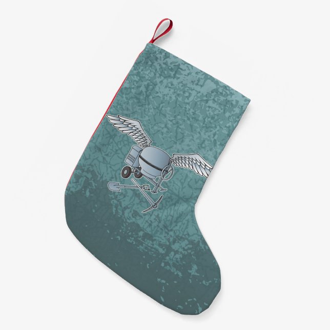 Concrete mixer blue-grey small christmas stocking (Front (Hanging))