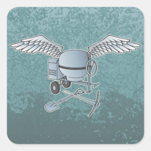 Concrete mixer blue-grey square sticker