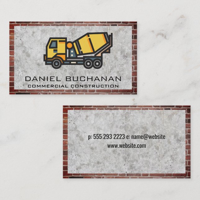 Concrete Mixer | Brick Wall Border Business Card (Front/Back)