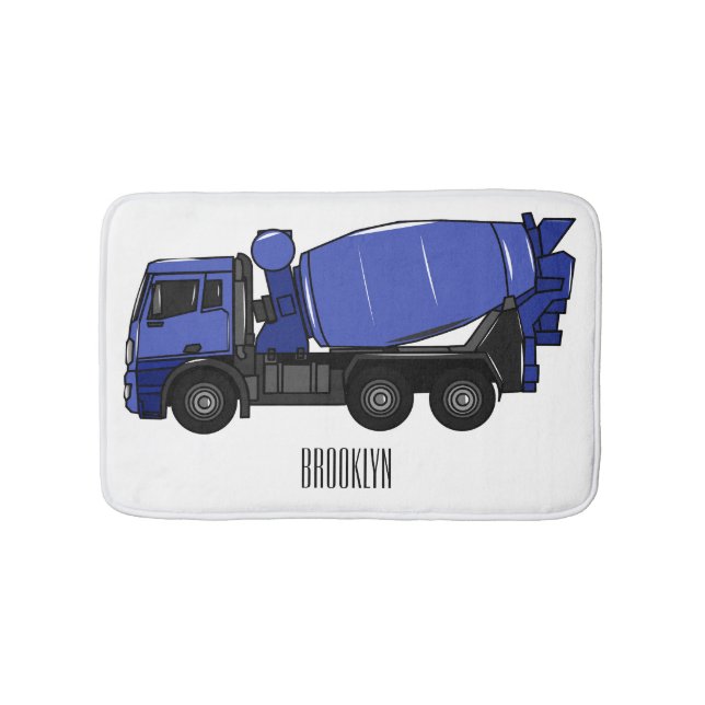 Concrete mixing transport truck cartoon bath mat (Front)