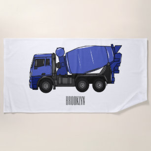 Concrete mixing transport truck cartoon beach towel