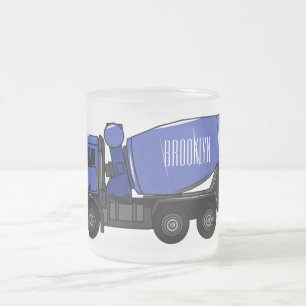 Concrete mixing transport truck cartoon frosted glass coffee mug