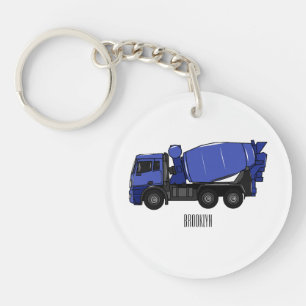 Concrete mixing transport truck cartoon key ring