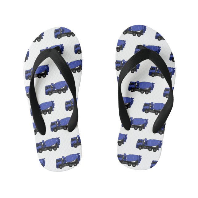 Concrete mixing transport truck cartoon kid's flip flops (Footbed)
