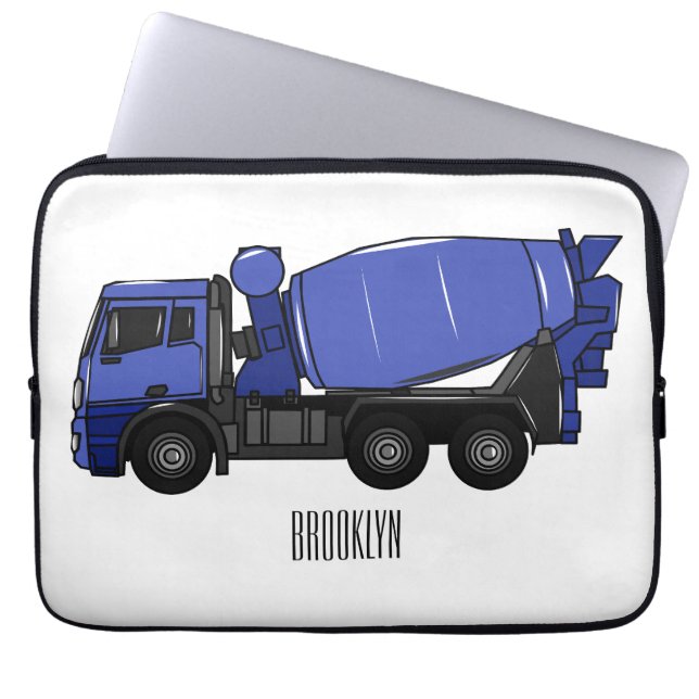 Concrete mixing transport truck cartoon laptop sleeve (Front)