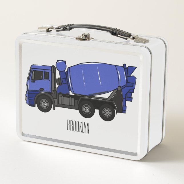 Concrete mixing transport truck cartoon metal lunch box (Front)