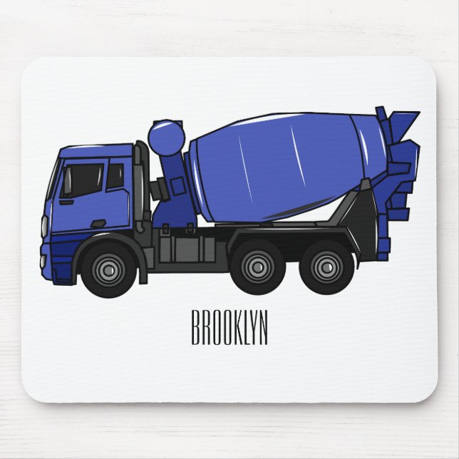 Concrete mixing transport truck cartoon mouse mat (Front)