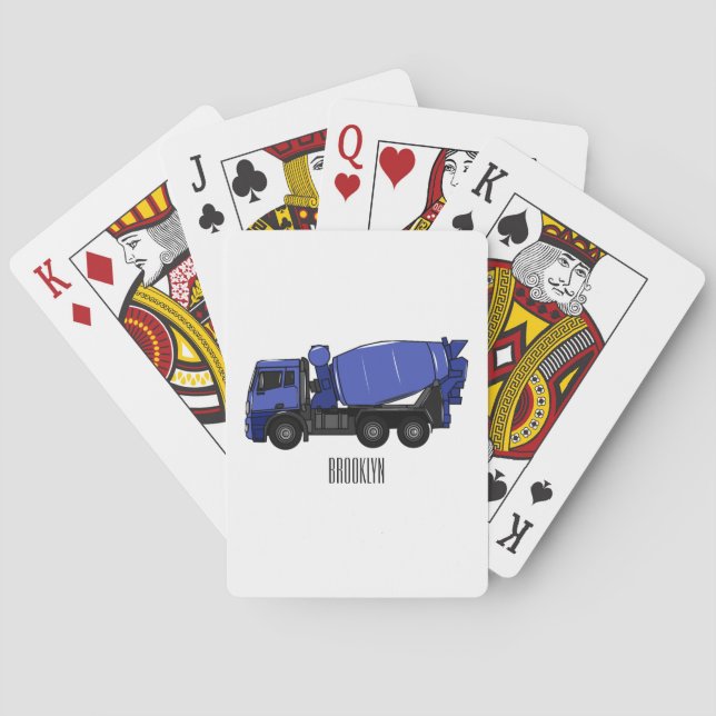 Concrete mixing transport truck cartoon playing cards (Back)