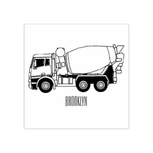 Concrete mixing transport truck cartoon rubber stamp