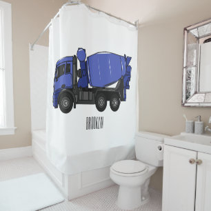 Concrete mixing transport truck cartoon shower curtain