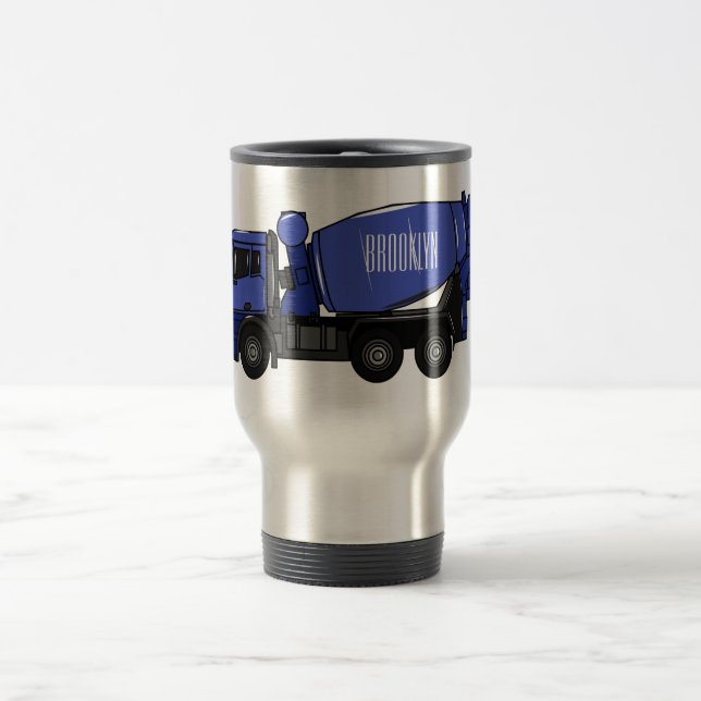 Concrete mixing transport truck cartoon travel mug (Center)