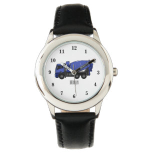Concrete mixing transport truck cartoon watch
