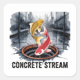 CONCRETE STREAM Koi Fish  Square Sticker