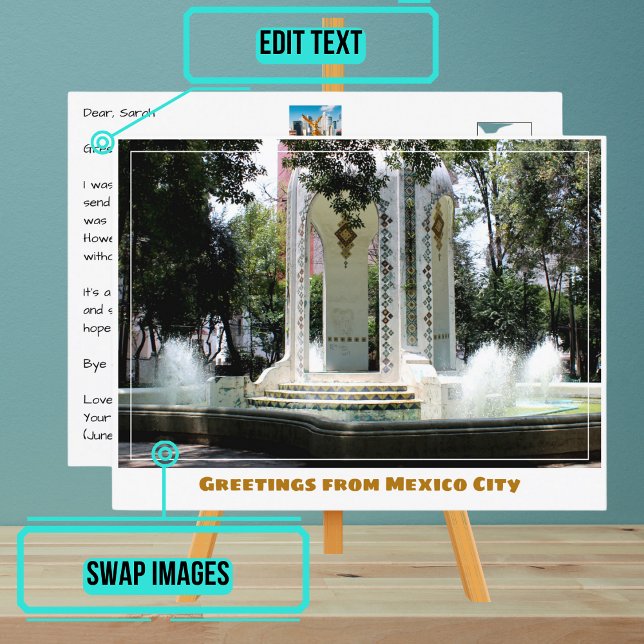 Condesa Neighbourhood Fountain in Mexico City Postcard (Enjoy our customizable postcard)