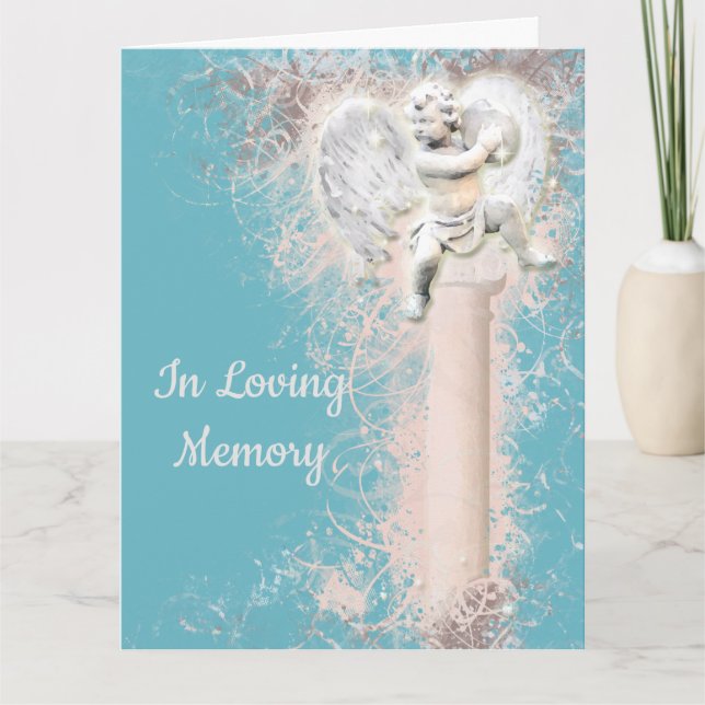 Condolence poem | Cherub on pillar PERSONALIZE Card (Front)