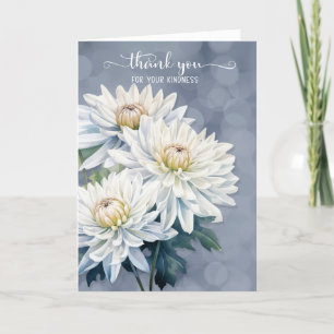 Condolence White Chrysanthemums on Blue Thank You Card
