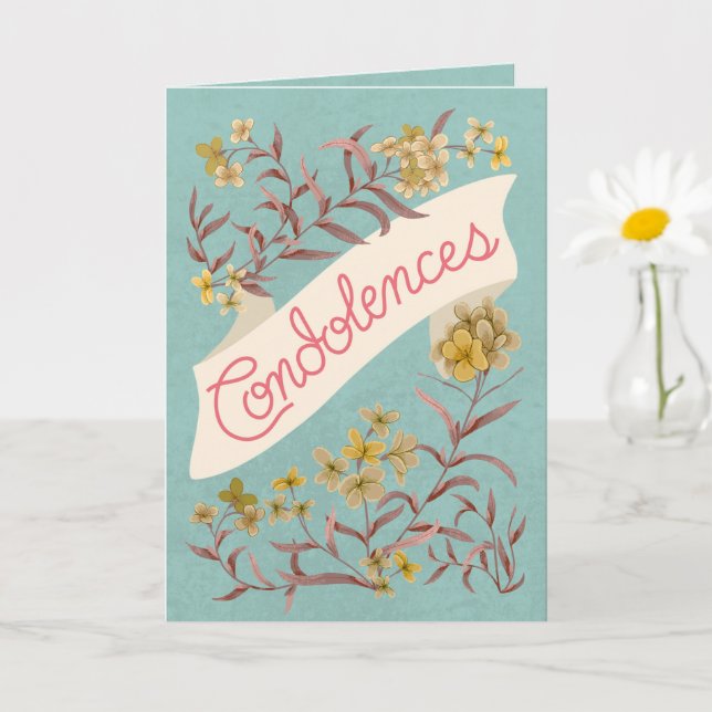 Condolences Aqua Soft Pastel Floral Banner Card (Small Plant)