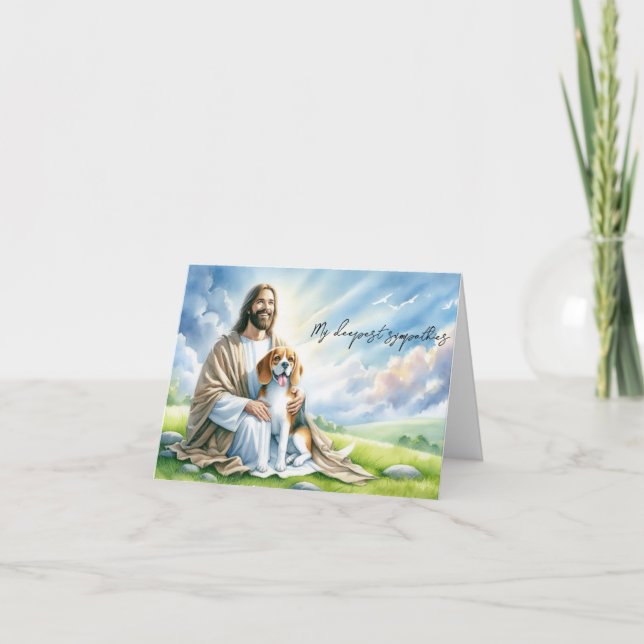 Condolences Card for Dog Loss-Jesus with Beagle (Front)