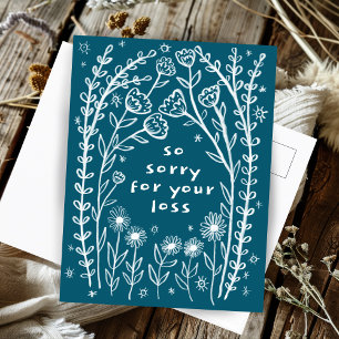 CONDOLENCES Floral Whimsical Sketch Doodle Sorry Postcard