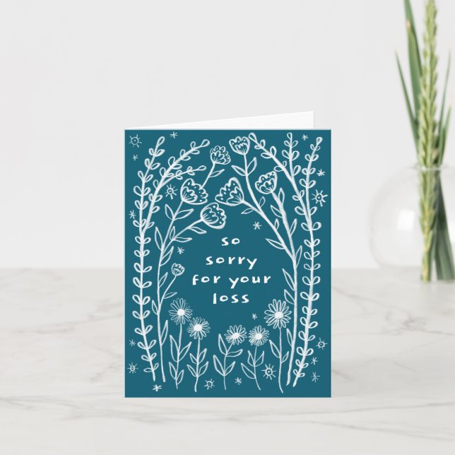 Condolences Sorry Wildflower Floral Sketch Doodle  Card (Front)