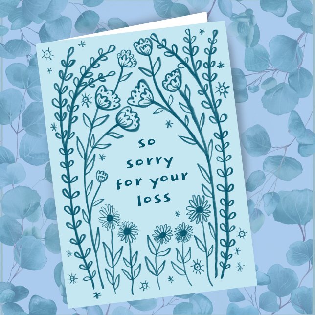 Condolences Sorry Wildflower Floral Sketch Doodle  Card (Condolences Sorry for your loss Wildflower Floral Sketch Doodle Card
)