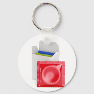 Condoms on white background key ring