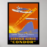 Condor ~ Brazillian Air Service Poster<br><div class="desc">Vintage Brazillian air travel poster for "Condor" air services. Poster roughly translates to  "The future of Brazil's communications depends on it" and,  "It saves time and money"</div>