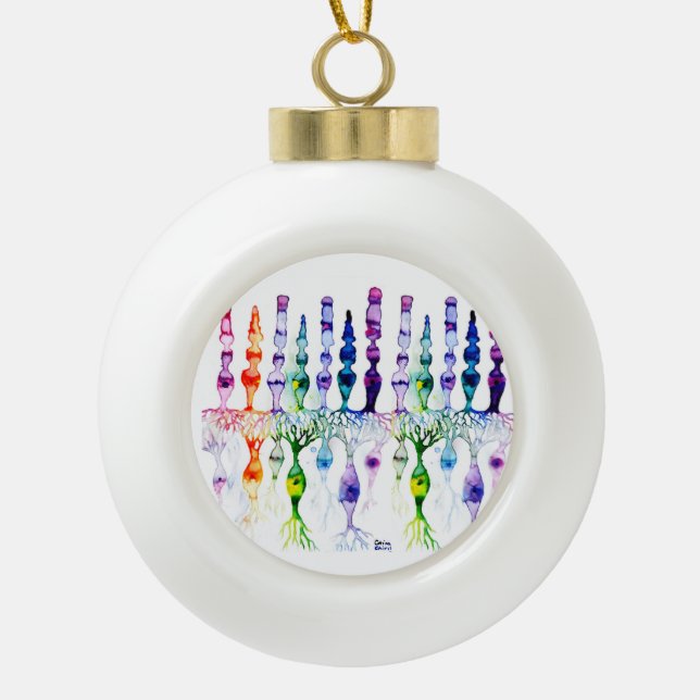 Cone cells rod cells and bipolar neurons of retina ceramic ball christmas ornament (Front)