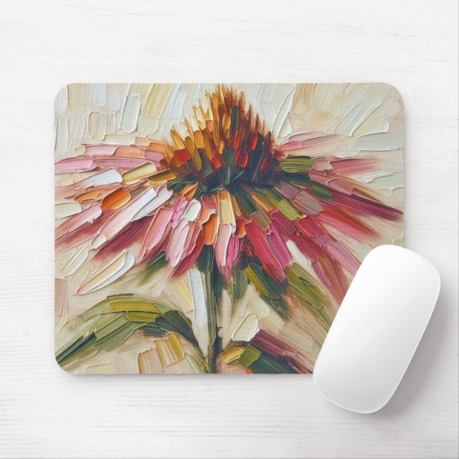 Cone Flower Impasto Painting Mouse Mat (With Mouse)