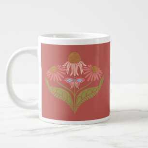 Cone Flowers 20 oz, Pink, Coral, Green Large Coffee Mug