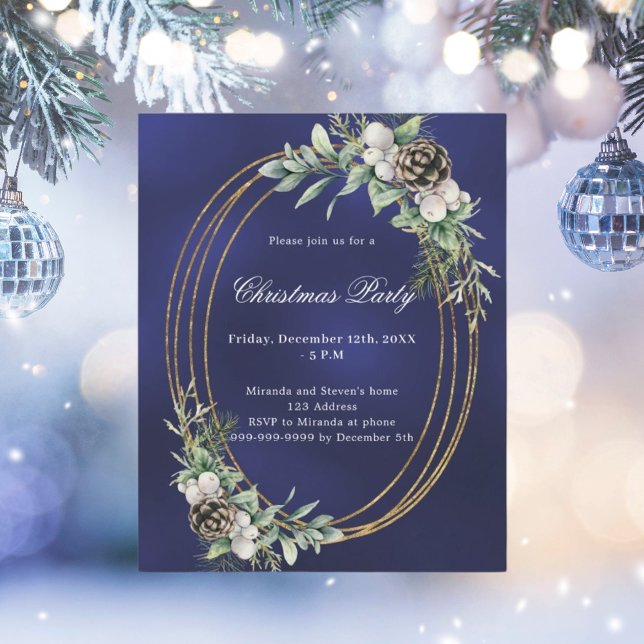 Cone pine greenery blue Christmas Party invitation (Creator Uploaded)