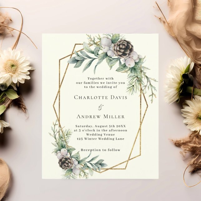 Cone pine greenery geo ivory wedding invitation (Creator Uploaded)