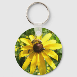 Coneflower & Bee Weevil Beetle Keychain