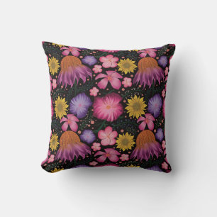 Coneflower Black Floral Pattern Cushion