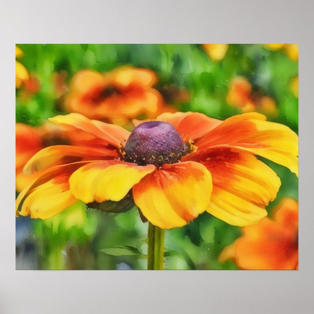 Coneflower Bright Wildflower Watercolor Style Art Poster (Front)